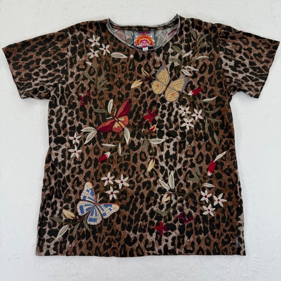 Los Angeles Apparel Tops - Los Angeles Leopard Print‎ Butterfly Embroidered T-Shirt - Size S